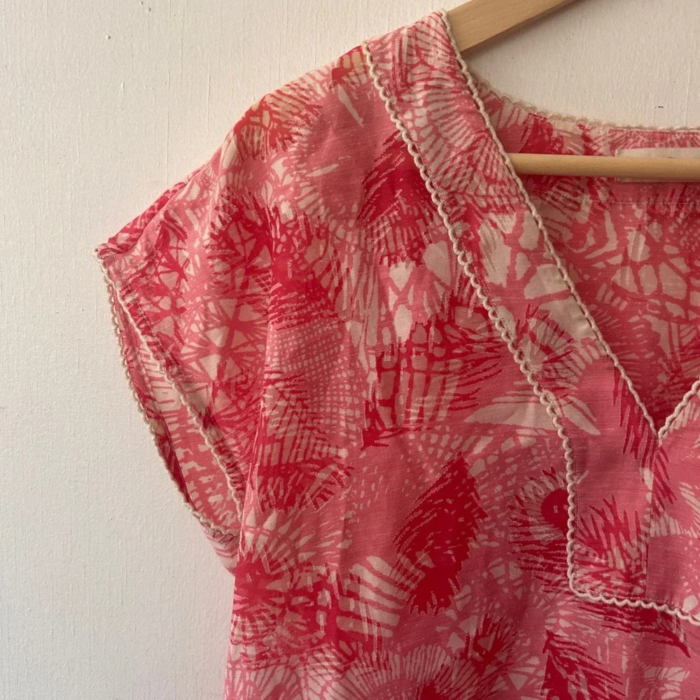 Tory Burch Tunic Coverup Womens Medium Pink Palm Print Resortwear Boho Luxe